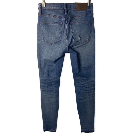 Madewell Women Jeans 9" High Rise Skinny Blue Wash Denim Stretch Fray Hem Sz 25" - Picture 2 of 11